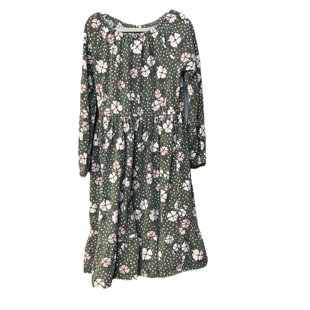 CARTERS UGC Girls Size 6/6x Green pink floral midi dress elastic waist sleeve